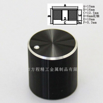 15Pcs Aluminium Plastic Cap Knop Potentiometer Knop Glad 15*16*6Mm Potentiometer Cap Auto Knop Schakelaar cap Encoder: Black Dot Mark