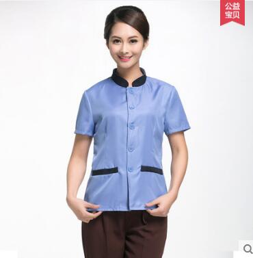 Woman Cleaner uniform Short sleeves Room Attendant PA uniforms Summer: Blue / XL