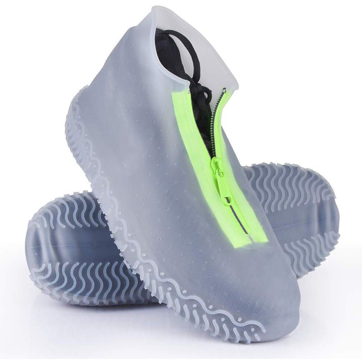1 par vandtætte skoovertræk, der kan genanvendes foldbart skridsikkert silikone regnskodæksler med lynlås til udendørs aktiviteter: Klar / M