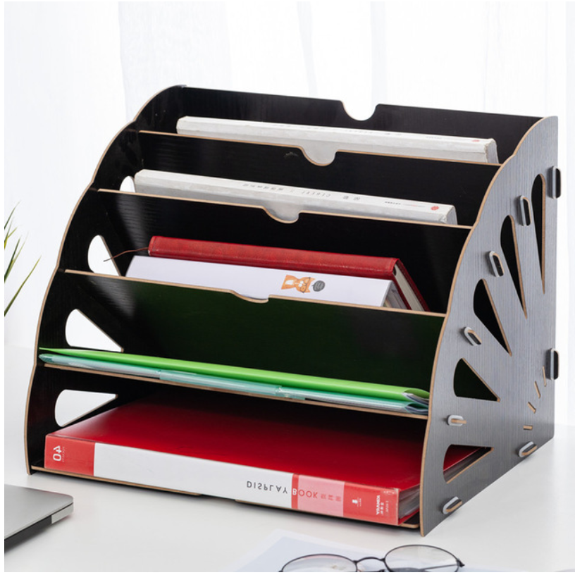 Houten Kleur Bureau Organizer DIY Document Archiefkast Multifunctionele Bureau Accessoires Opslag Tijdschrift Boek Bureau Plank: A-black