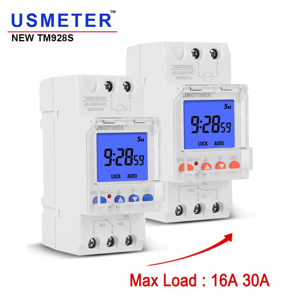 TM928SAKL/SBKL Second Timer Programmable Electronic Time Clock 16/30A 110/220V LCD Backlight Display Timer with Lock Function