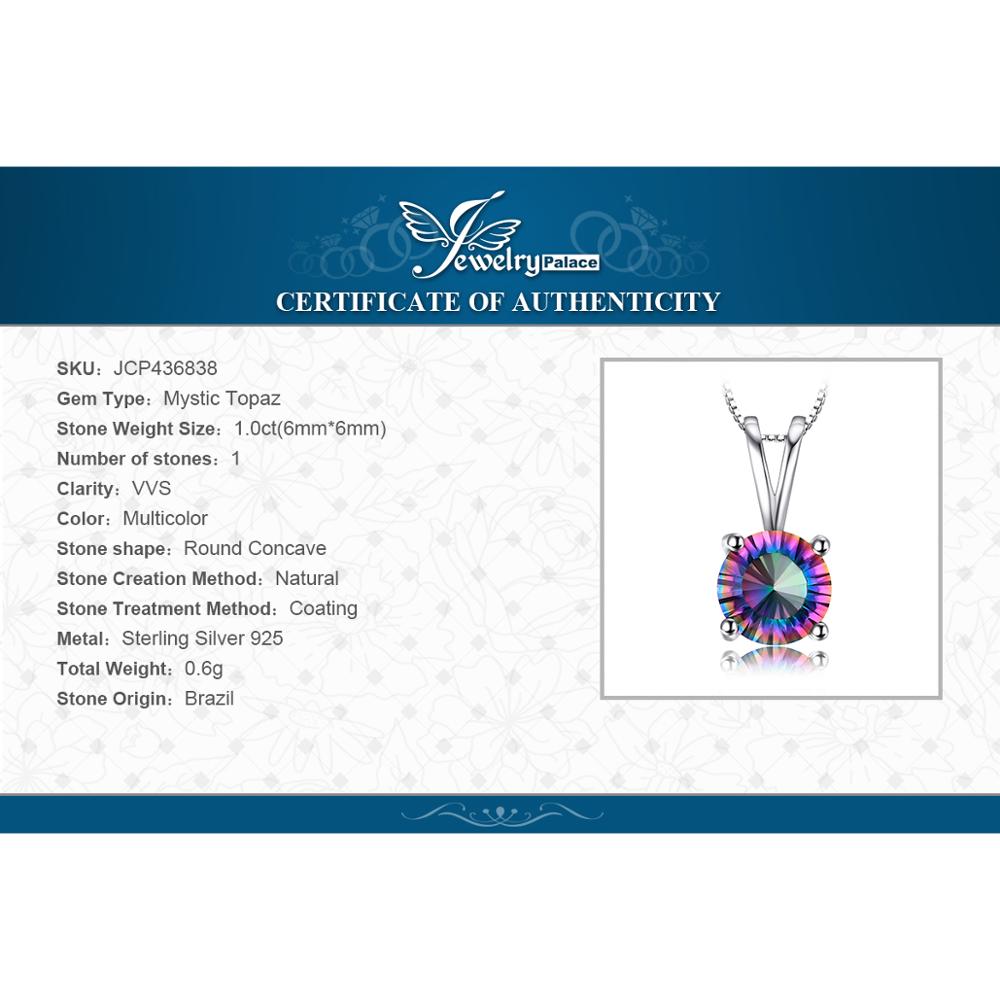 JewelryPalace Rainbow Mystic Topaz Pendant Necklace 925 Sterling Silver Gemstones Choker Statement Necklace Women Without Chain