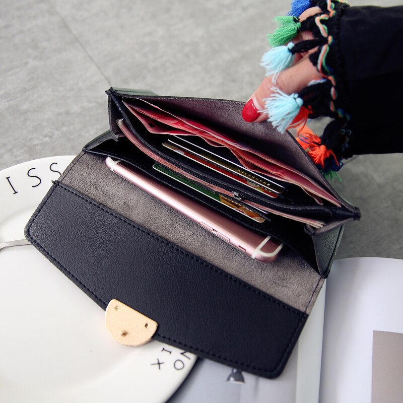 Wallet Leather Women Wallet Long Pu Leather Purse Zipper Metal Circle Decor Wallets Female Hasp Coin Purse Clutch Black