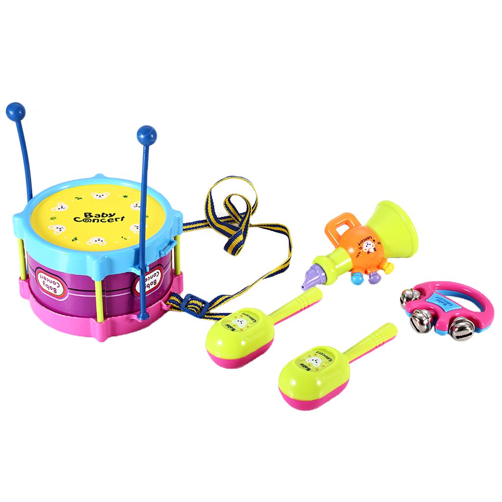 5 pièces tambour pilons Maracas hochets trompette enfants/bébé développement Instrument de musique jouet Playset
