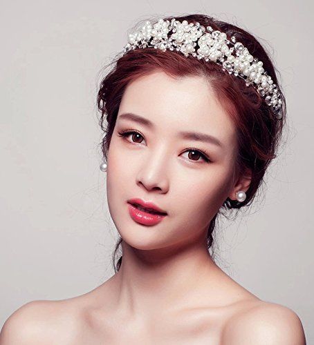 Bridal Princess Rhinestone Pearl Crystal Hair Tiara Wedding Crown Veil Headband Photobooth Props