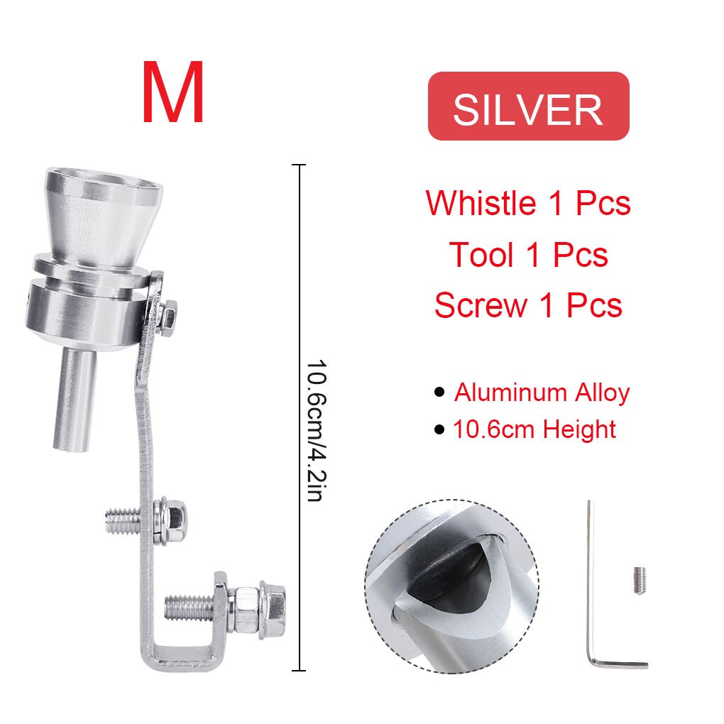 S-XL Universel Voiture Turbo Sifflet Voiture Réaménagement Turbo Sifflet Tuyau D'échappement Sound Turbo Queue Universelle Simulateur Whistler 5 Couleurs: Silver for L