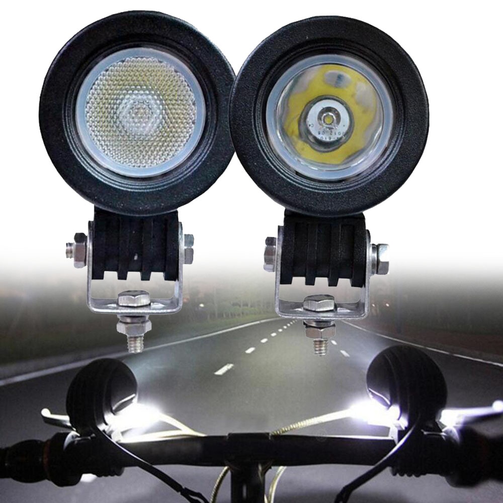 1PAIR 10W LED MOTORCYCLE DRIVING SPOTLIGHT CAR SUV BICYCLE 12V 24V SPOT FLOOD HEADLIGHT TRUCK WAGON 4WD AUXILIRY FOG LAMP LIGHT