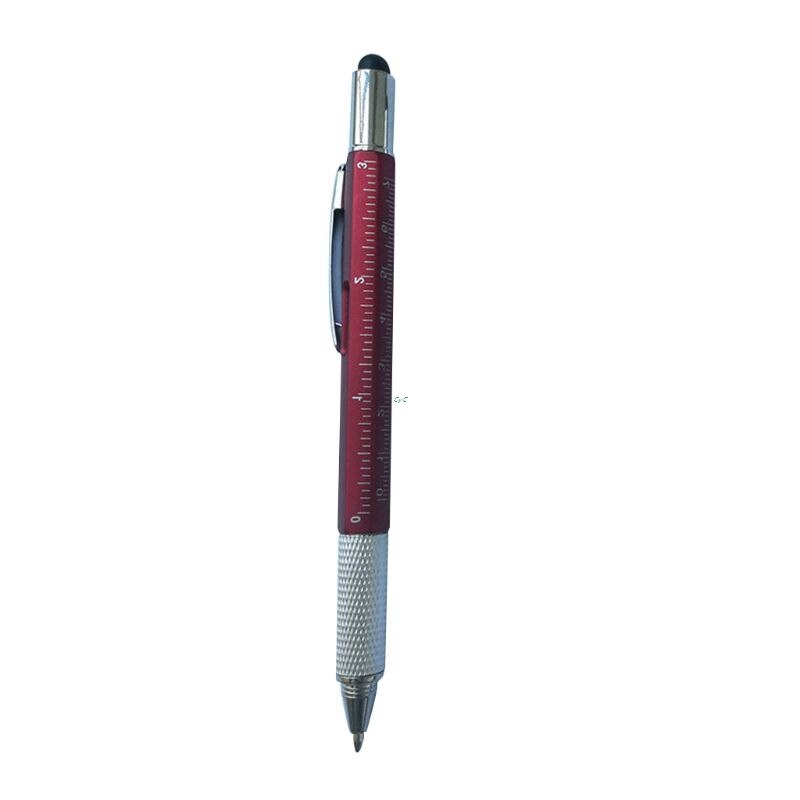 6 in 1 Multifunction Tech Tool 0.1cm Black Ink Ballpoint Pen with Ruler and Two-head Screwdriver for Everyone