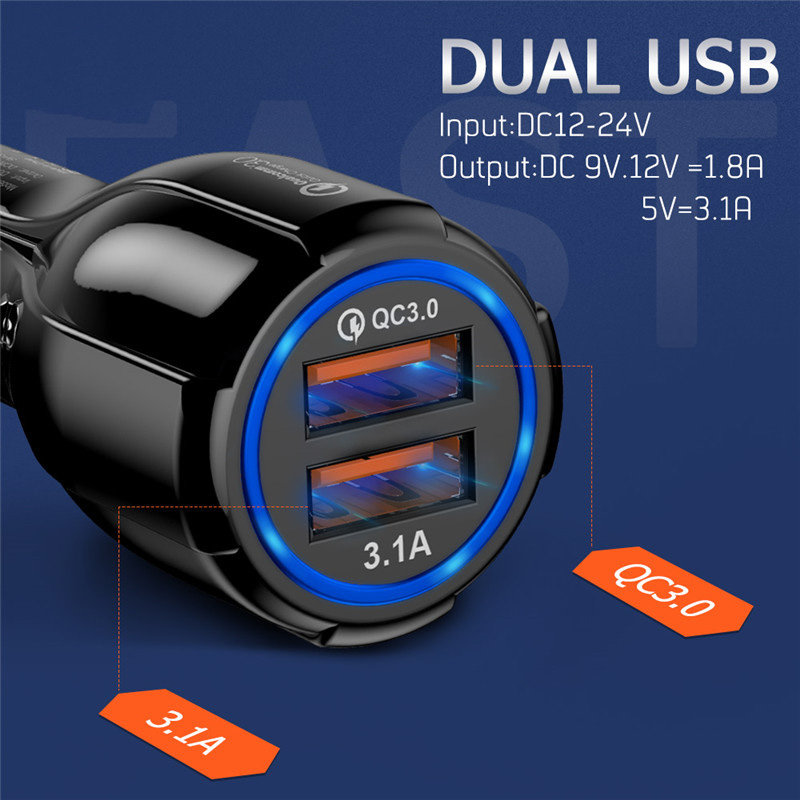 Car USB Charger Quick Charge QC 3.0 Universal Mobile Phone 2 Port USB Fast Charging for iPhone Samsung Xiaomi Tablet Car-Charger