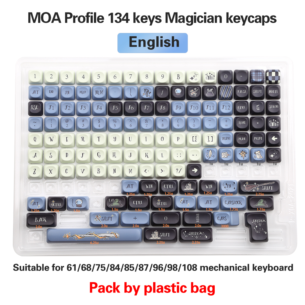 NEUE PBT-Tastenkappen, Magier-Themen-Tastenkappen, 5-seitige Sublimations-MOA-Tastenkappen für mechanische Tastaturen von Gateron Kirsche MX Schalter: Bernstein