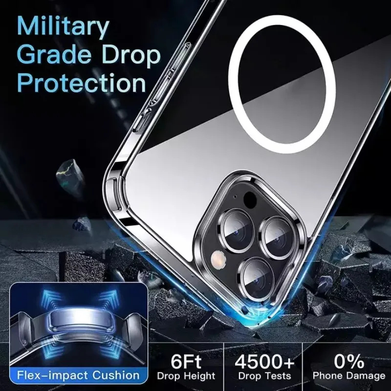 Wireless Magnetic Cover for Apple Magsafe Case Iphone 11 12 13 15 16 Plus 14 Pro Max 13 Mini Clear Acrylic Cases