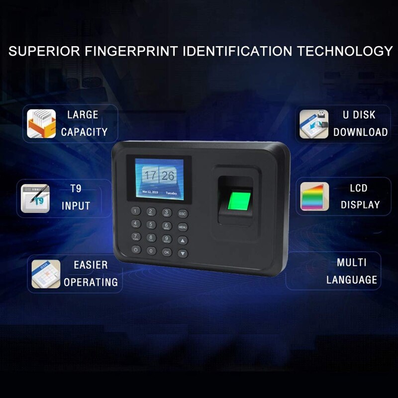 US Plug,H1 ligent Biological Fingerprint Password Attendance Machine Employee Sign-In Recorder