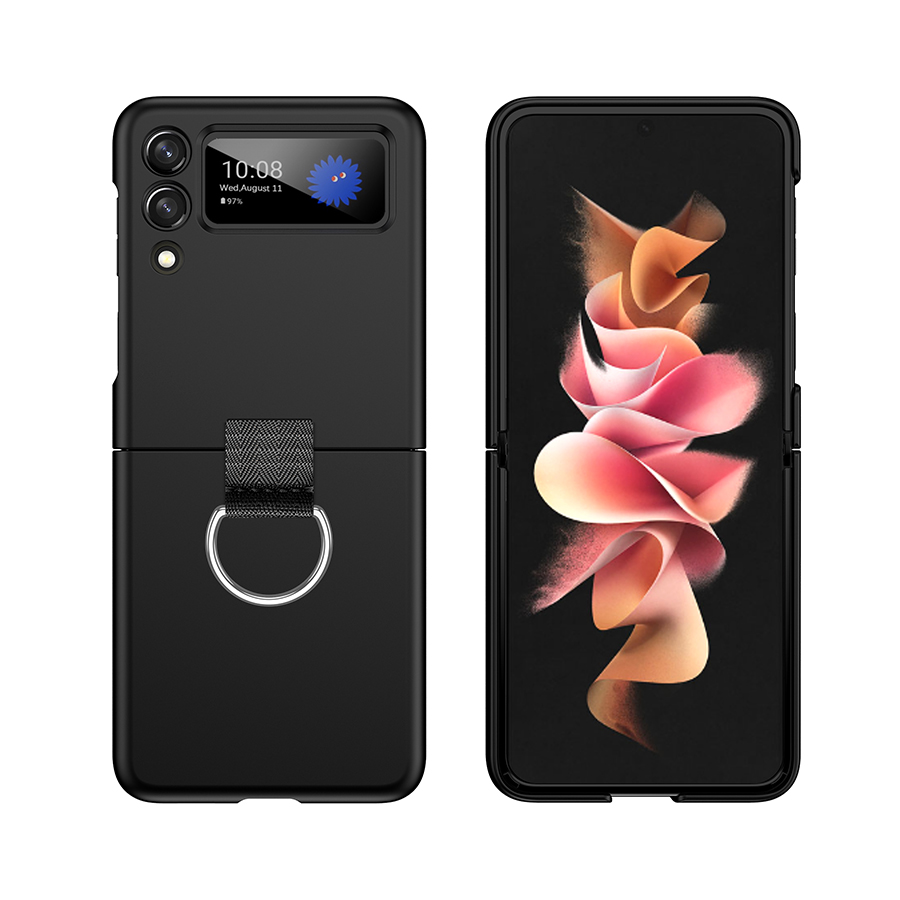 Case for Samsung Galaxy Z Flip 3 5G Zflip3 Hand Strap Phone Case Silicone Shockproof Protective Cover with Ring for Z Flip3 Z3: D132-D-Black