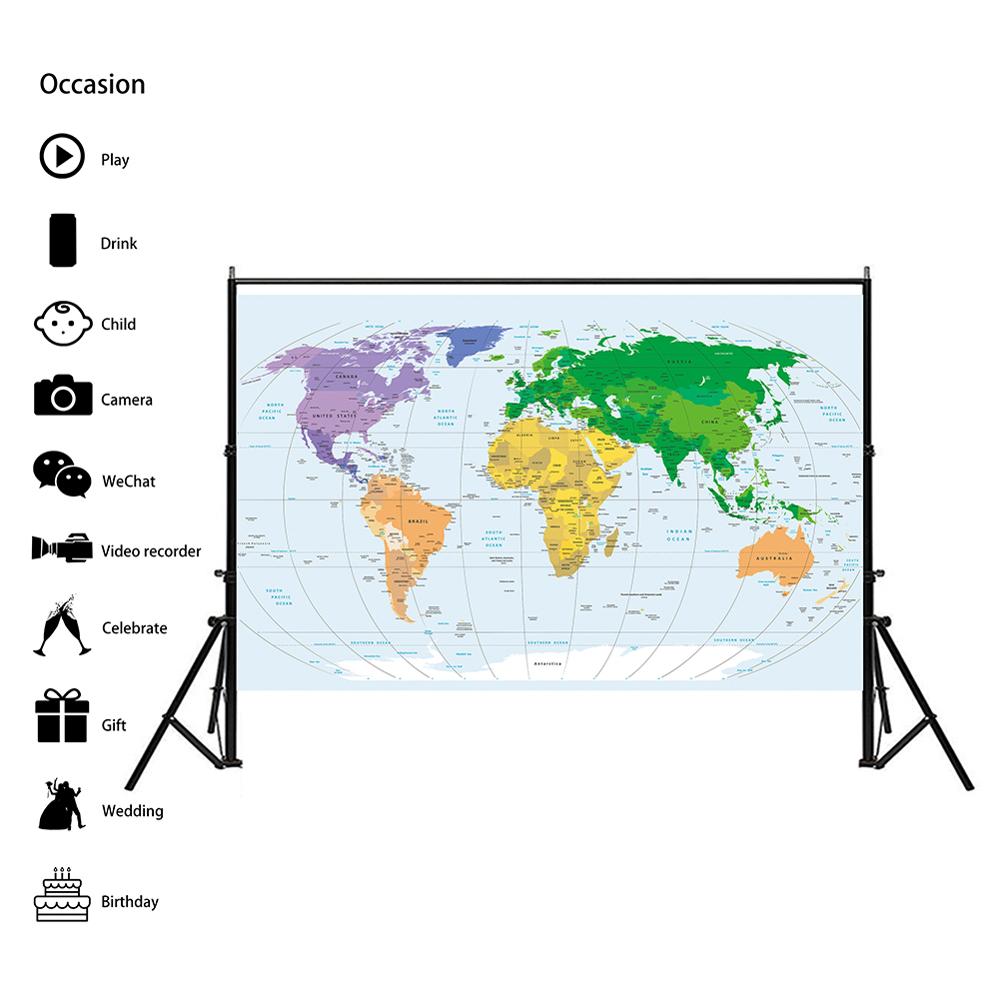 150x225cm Non-woven World Map Mercator Projection Without National Flags For Education And Culture