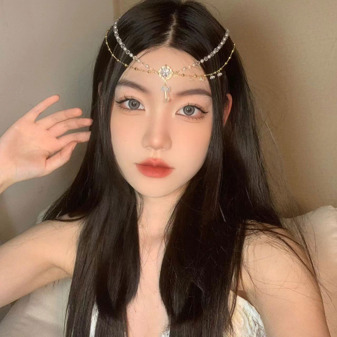 Diadema de perlas, diademas de red de cadena suave para novia, accesorios para el cabello de boda, tocado con cuentas de , joyería Noiva para mujer