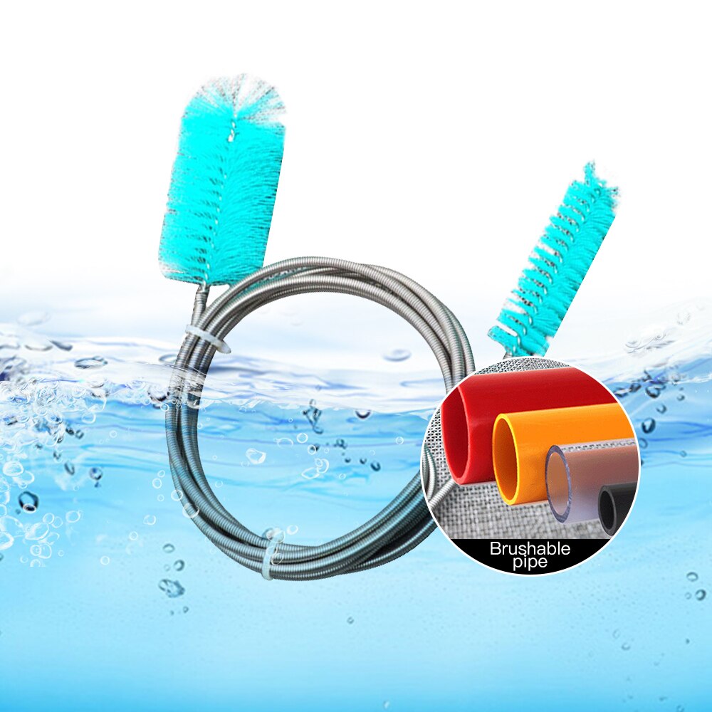 Luchtslang met dubbele uiteinden nylon aquarium waterfilter reinigingsborstel roestvrij staal flexibel multifunctioneel: Groente / 155cm