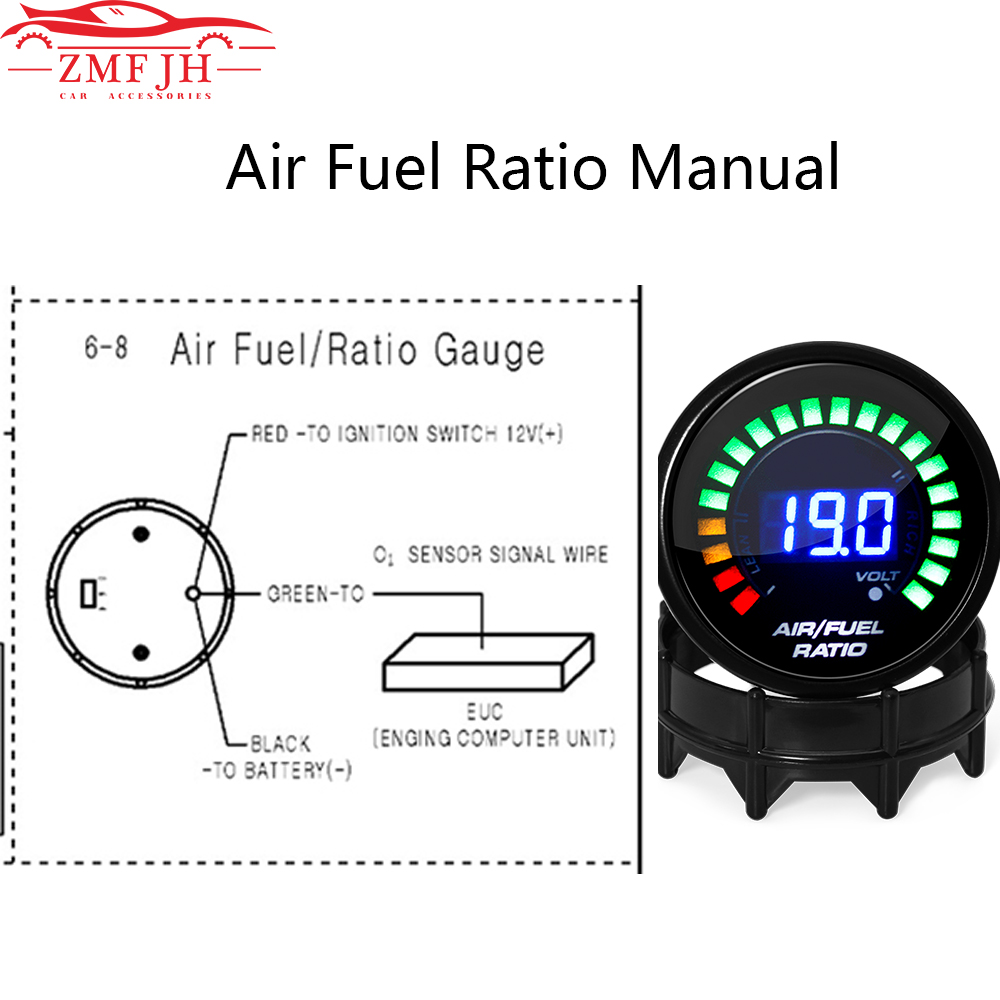 Medidor de relación aire-combustible de 52 mm Pantalla digital AFR Sensor de oxígeno O2 de banda estrecha 0258006028 Medidor de coche ahumado para coche de gasolina 12V