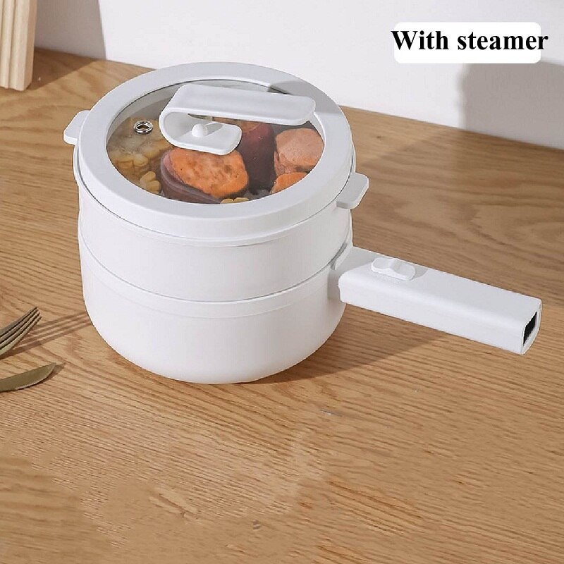 Poêle à frire électrique intégrée, 220V, multifonction, cuiseur vapeur, pour petit déjeuner, l: With steamer white / CN