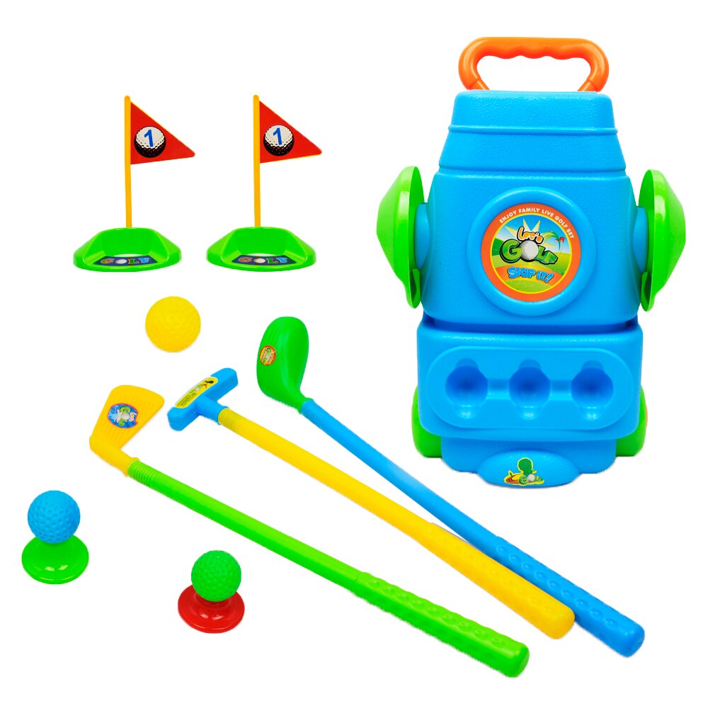 Blue Deluxe Kids Golf Set with Golf Cart, 3 Golf Balls, 3 Types of Clubs, 2