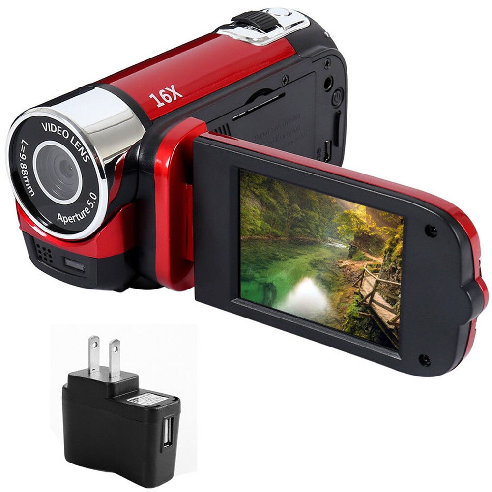 1080P DVR High Definition Clear Digital Camera Anti-shake Timed Selfie Night Vision Shooting Video Record: Red US Plug