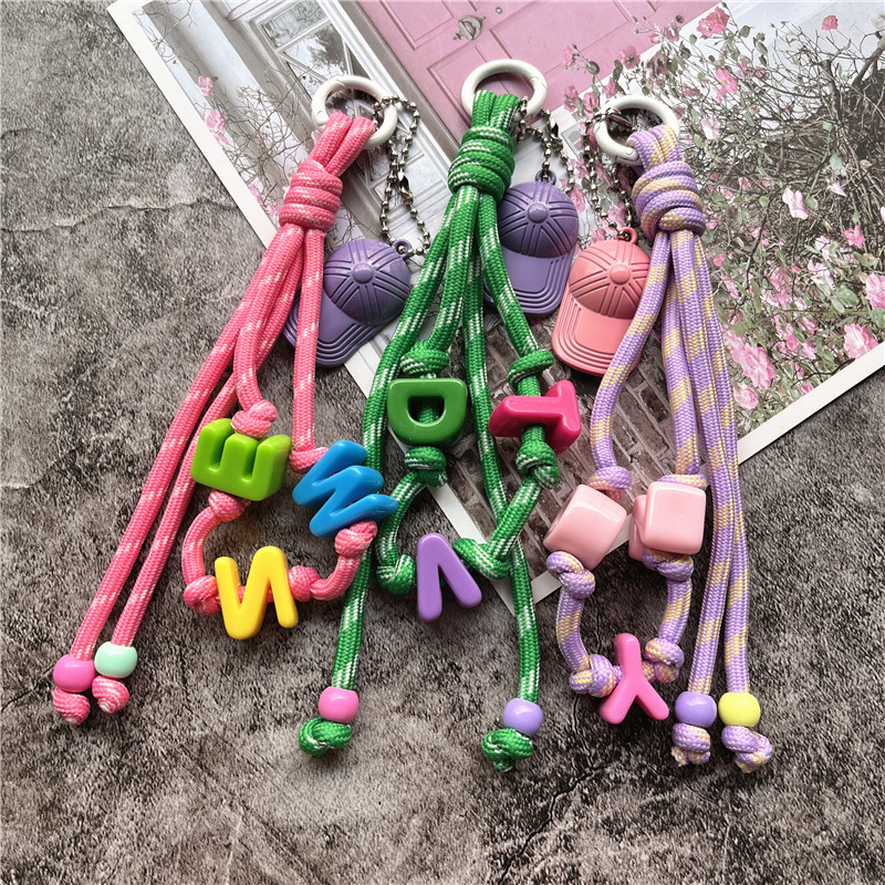 Keychains for Cell Phone Key Ring Acrylic Letter Strap for Keys Braided Key Lanyard Bag Cellular Pendant Keycord Exquisite