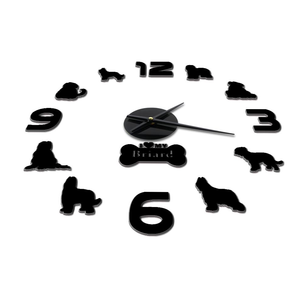 Horloge murale de la race de chien Briard, horloge de grande taille, moderne, autocollants muraux