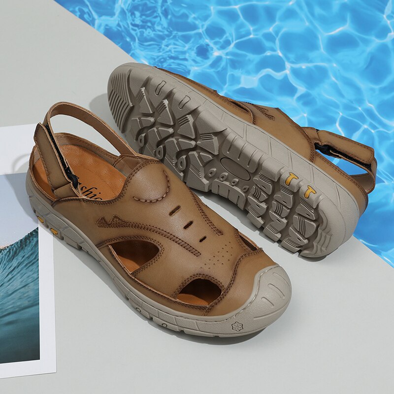 Lederen Heren Sandalen Klassieke Romeinse Sandalen Comfortabele Casual Schoenen Zomer Outdoor Strand Mannen Flip Flop Sneakers