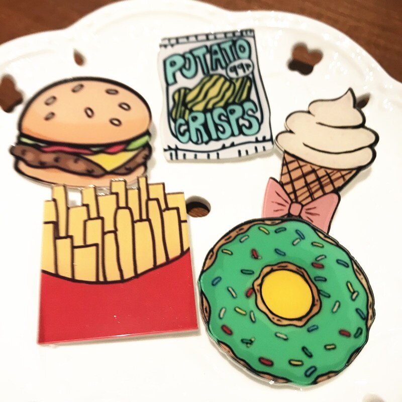 1Set Voedsel Serie Acryl Broches Cookie Sushi Mike Icoon Badges Ijs Pins Voor Kids Party Decoratie Op bag Kleding