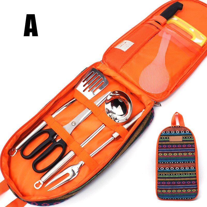 7pcs/set Camping Kitchenware Set Barbecue Tool Set Portable Cookware Barbecue Kit for Outdoor Travel Camping UND: a