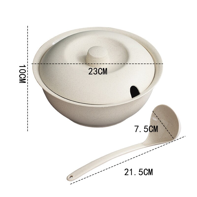 Wheat Straw Soup Bowl Set Household Anti-fall Big Soup Bowl with Lid + Spoon Soup Pot Set Household Kitchen Supplies