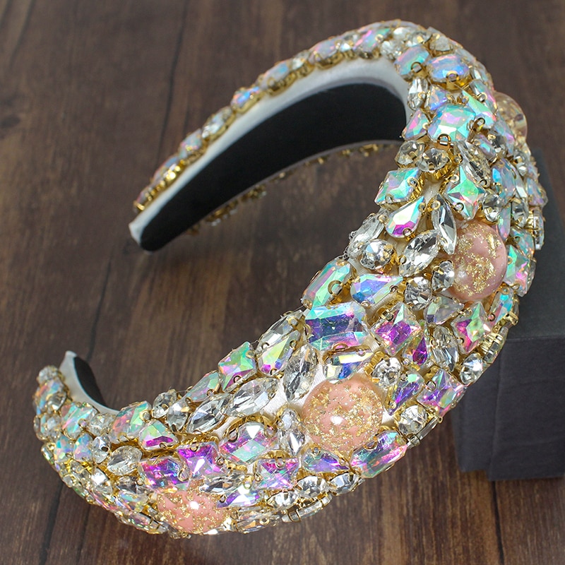 FirstStar Baroque AB Sparkly Big Crystal Headbands Full Rhinestone 5cm Width Padded Hairbands For Women Party Girl Headhoops