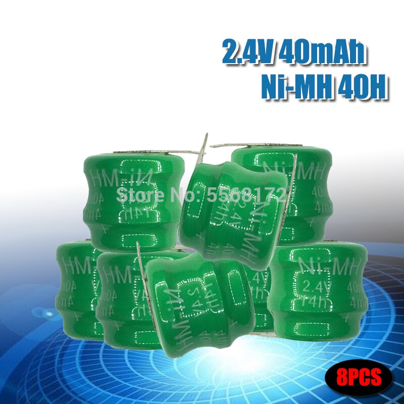 Original Ni-MH 2.4V 40mAh Rechargeable Button Cell Battery Pack Ni-MH Batteries With Pin: 8pcs