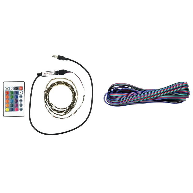 5M 4-Pin RGB LED Extension Wire for 3528 5050 RGB Strip & 1M 5V 5050 SMD 60LED Color Changing RGB LED Strip: Default Title