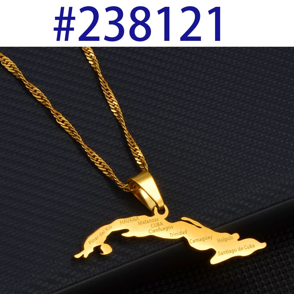 Anniyo cuba kaart met steden kettingen dames, kaart van cuba bedel hanger cubaanse sieraden  #238121: 45cm / Lichtgeelgouden kleur