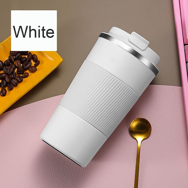 Thermos Coffee Mug Cup 304 Stainless Steel Insulated Tumbler Vacuum Thermos Cup Travel Cup for Cold Ice Drinks: 380ml / White-Insulated cup