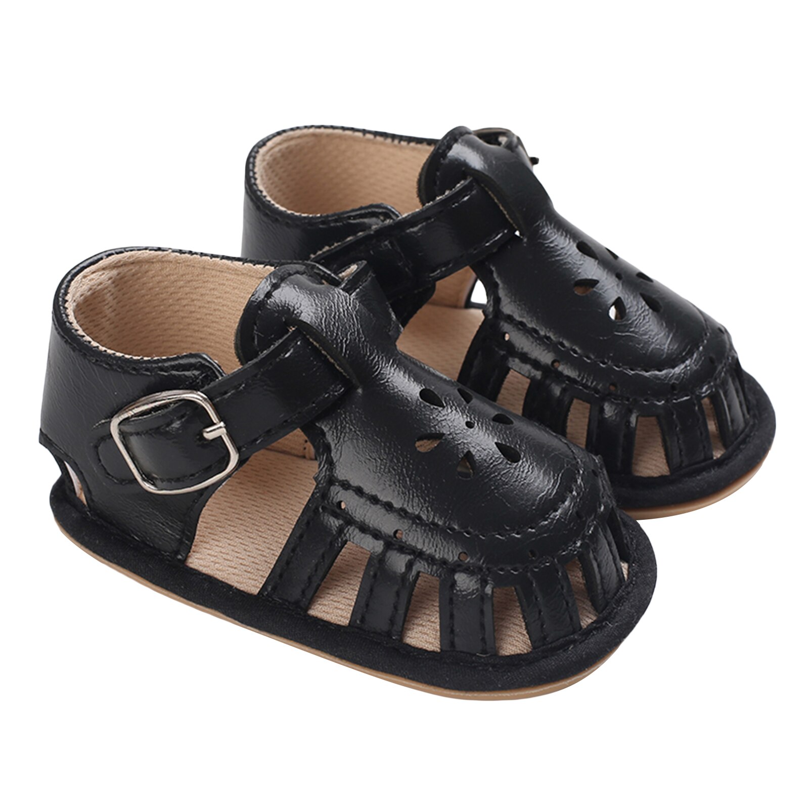 Baby-sommersandalen, einfarbig, mit lochmuster, schnalle zum aufkleben, weiche sohle, rutschfest: B / 7-12 monate