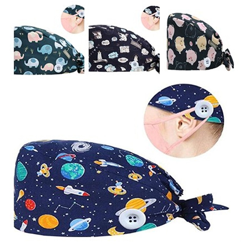 Gorros quirúrgicos para enfermera, gorro sanitario con banda para el sudor, estampado de dibujos animados, enfermería, 1 unidad