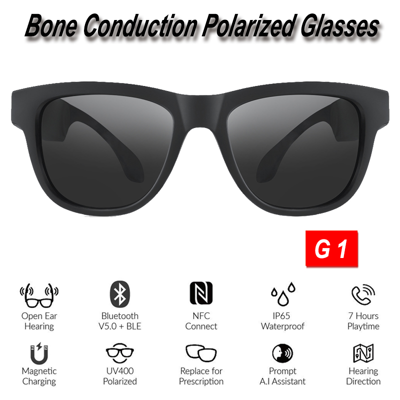 Smart bone conduction bluetooth 5.0 solbriller open-ear headset polariserede briller trådløse briller vandtæt