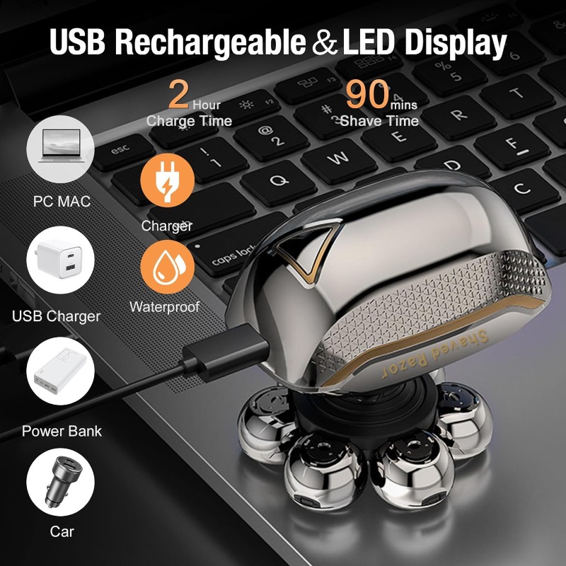 7D-Kopfrasierer für Männer, 5-in-1, elektrischer Herren-Kopfrasierer für Glatze, nass und trocken, wasserdichter Glatzenrasierer, Elektrorasierer für Männer