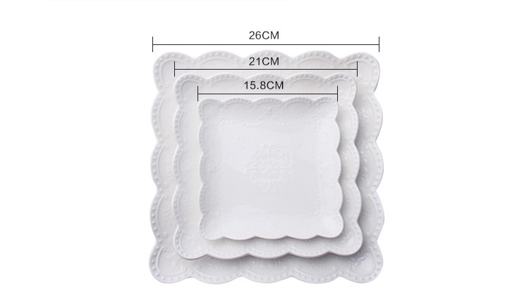 Pure White Ceramic Tableware Steak Plate Western Dish Embossed Dessert Flat Plate Disc Pasta Dish Fish Plate Fruit Tray: 3pcs per set