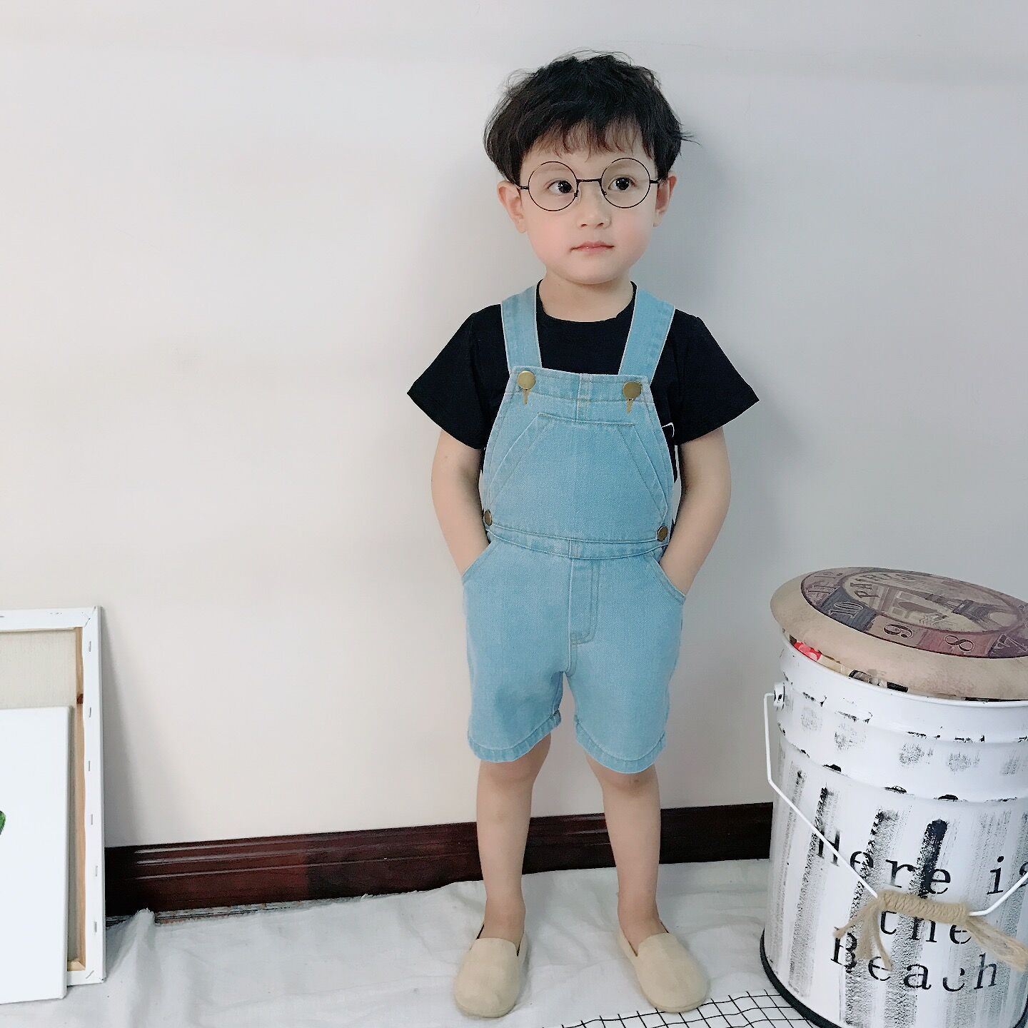 Børn sommer overalls shorts baby drenge jeans bukser børn bukser denim jean baby piger seler korte jeans: 7t