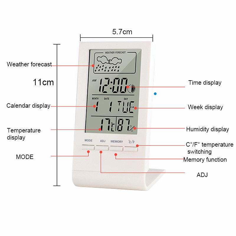 Digitalt lcd indendørs termometer hygrometer vækkeur kalender vejrstation skrivebord ur temperatur luftfugtighed meter barometer