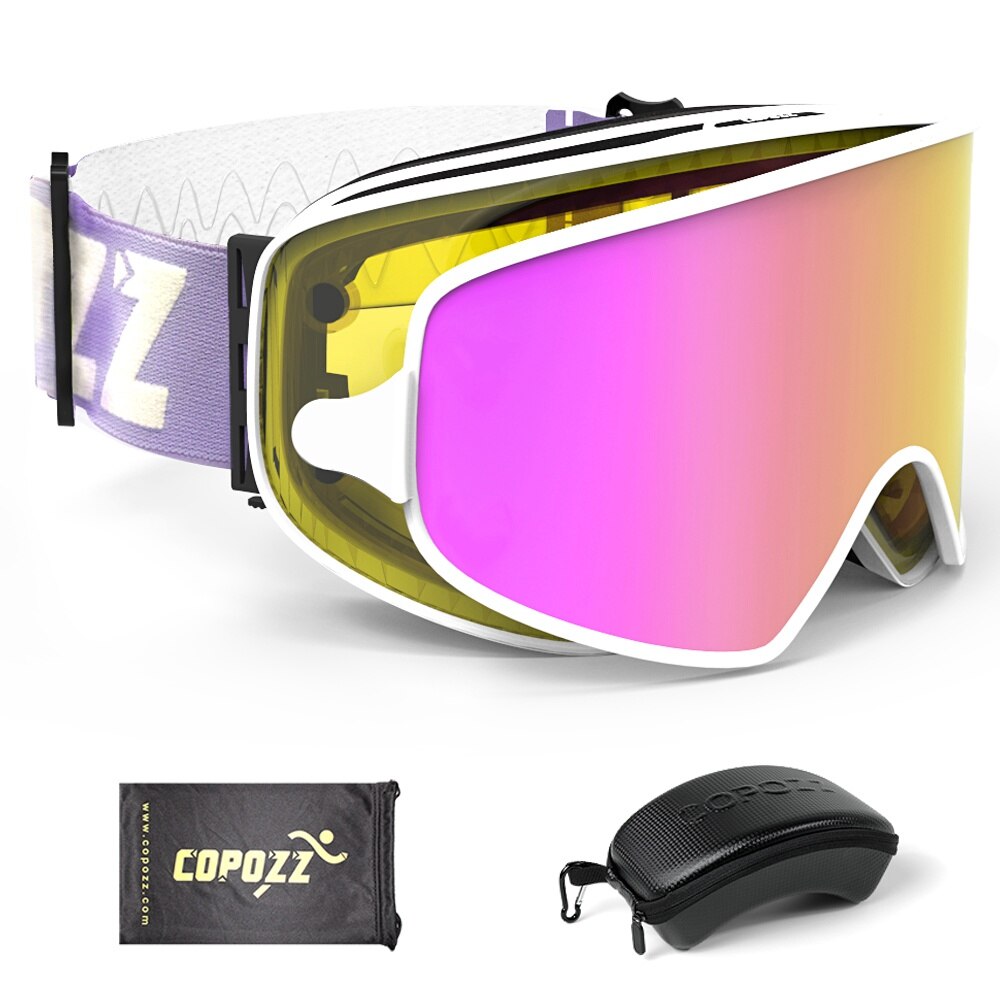 COPOZZ 2 in 1 Ski Goggles with Original Case Double Lenses for Night Skiing Anti-fog UV400 Snowboard Goggles for Men & Women: Purple lens