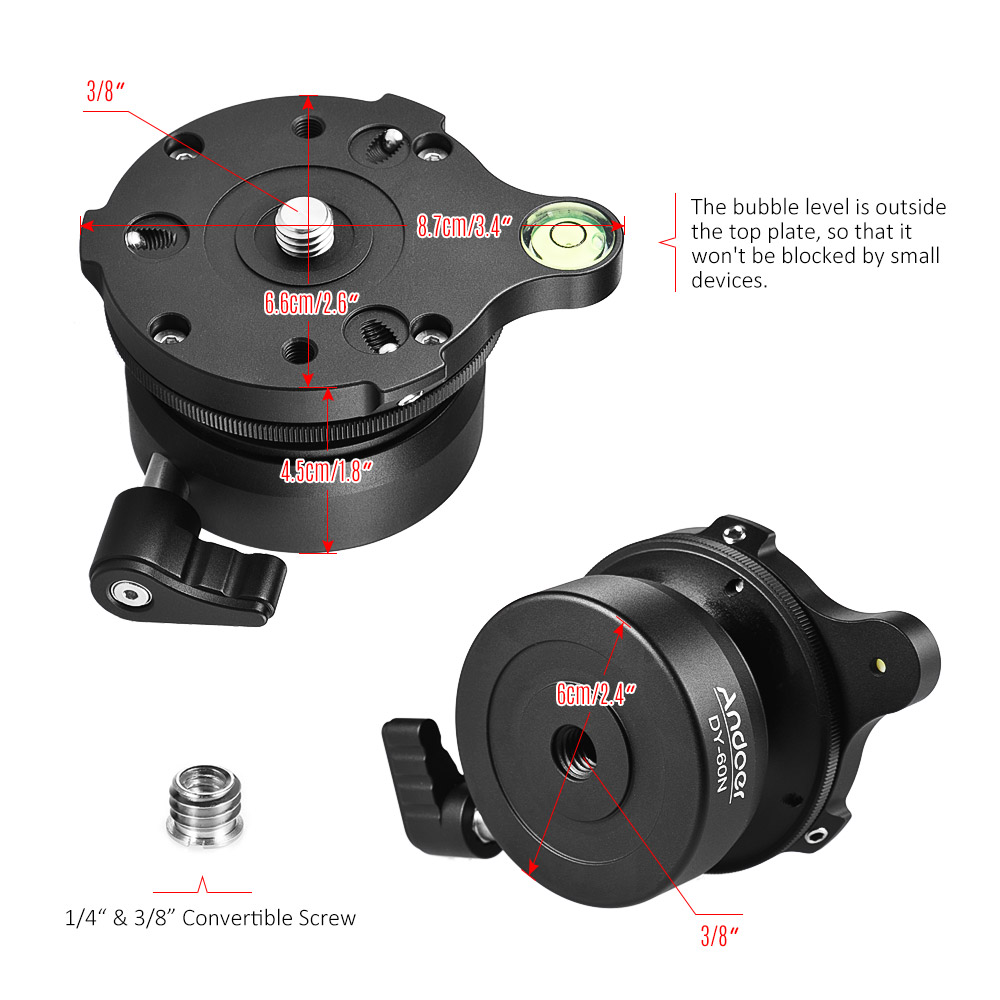 Andoer Tripod Head DY-60N Tripod Leveling Base Leveler Adjusting Plate for Canon Nikon Sony DSLR Camera