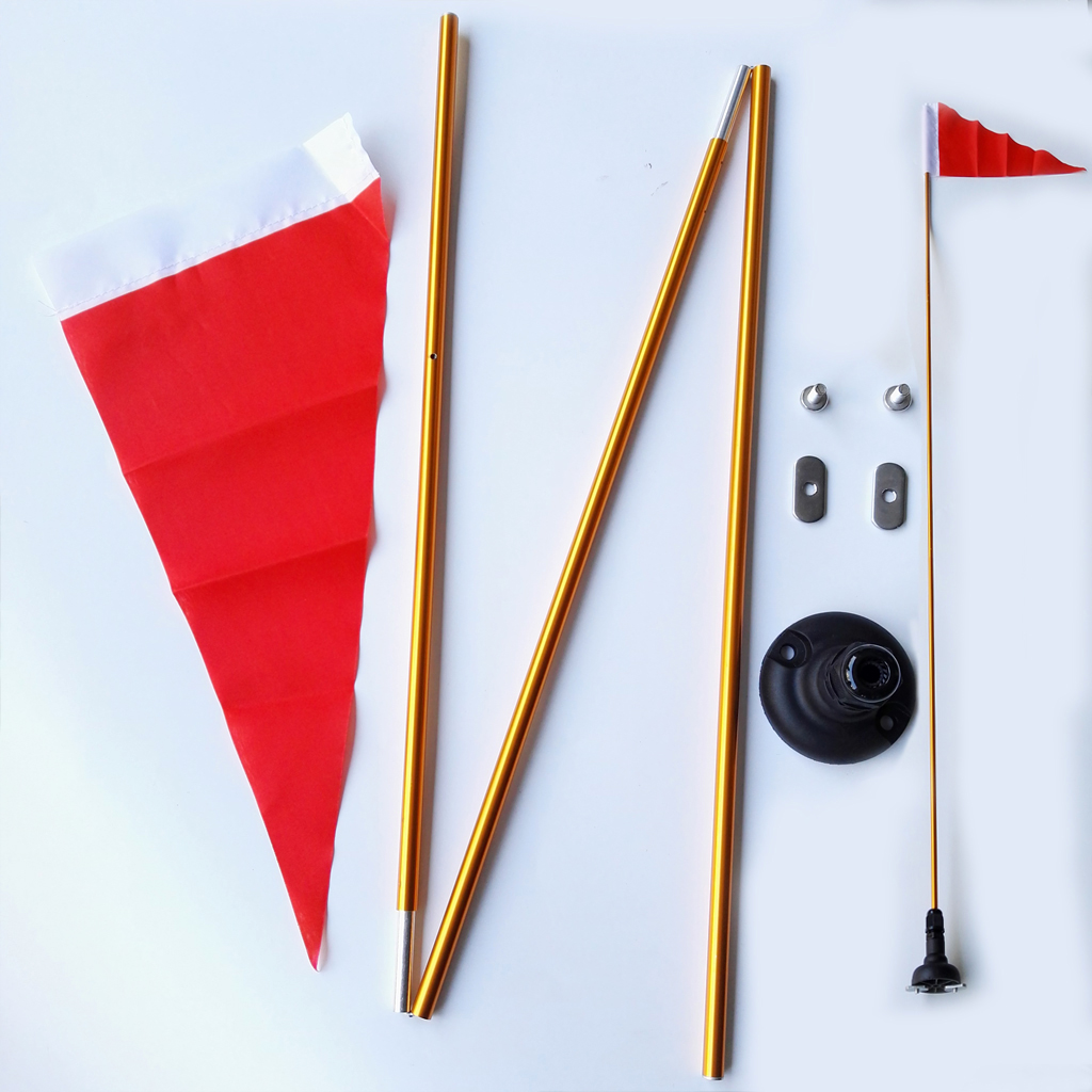 Portable 47&#39;&#39; Kayak Safety Flag Whip &amp; Pennant Flush Mount with Black Base