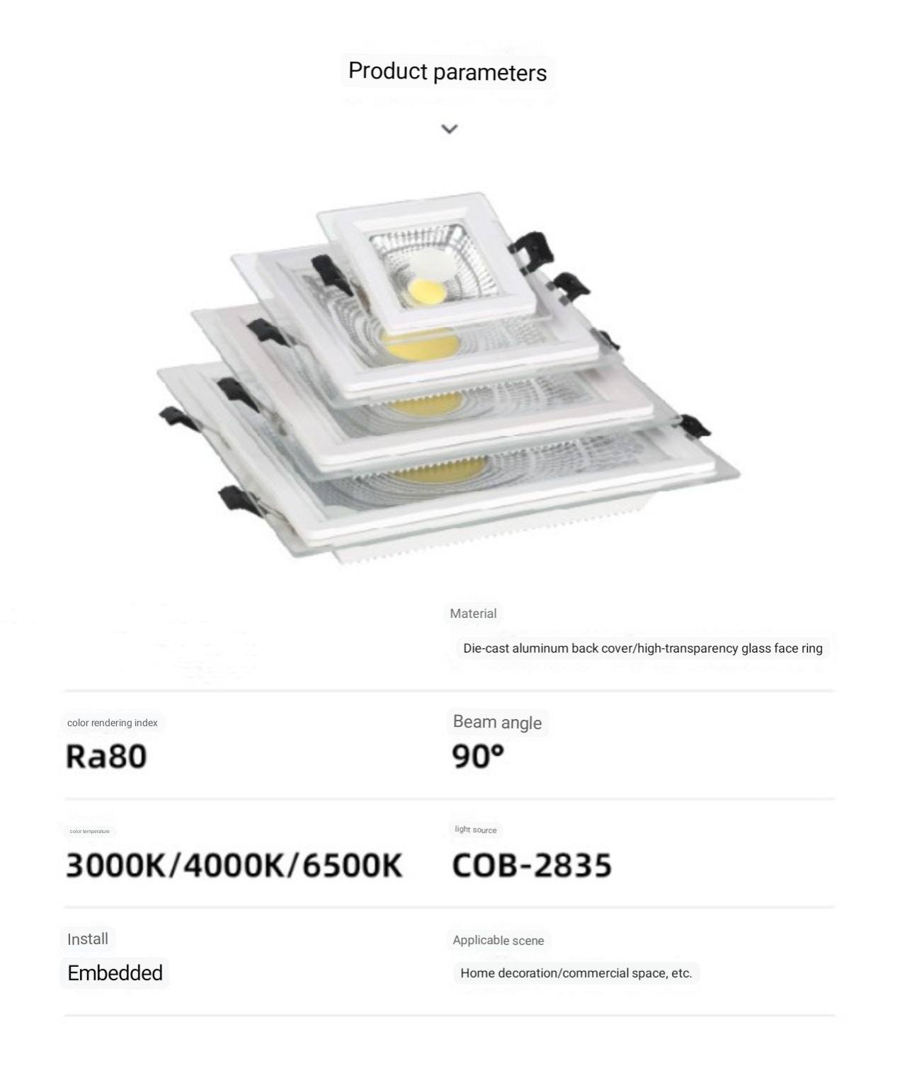 LED-downlight voor huishoudelijk gebruik Ingebouwde 5W COB-spots met opening van 75, drie kleuren dimlicht voor gangen Ultradun