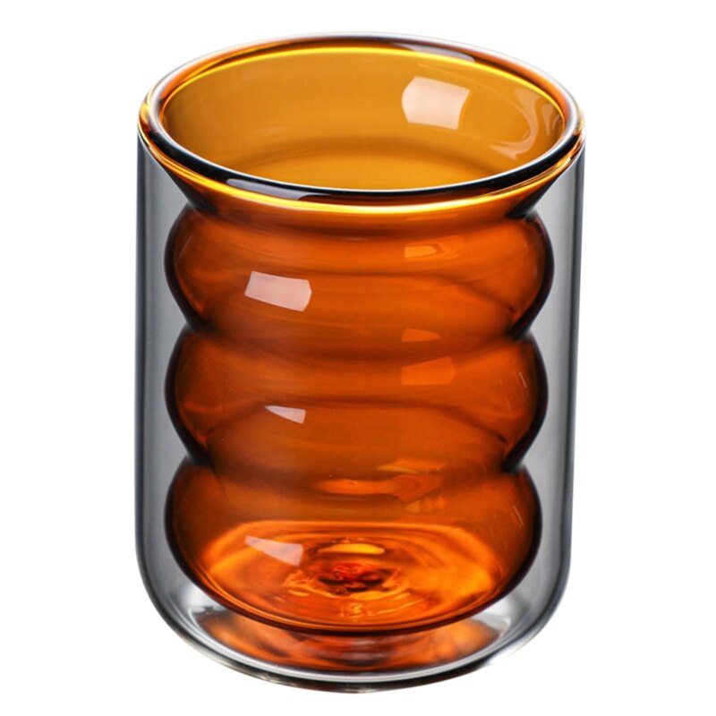 Tasse en verre isolée à Double paroi de 200ml, résistante à la chaleur, résiste aux vagues irrégulières, Thermo, verre transparent pour boire du café, directe: Orange