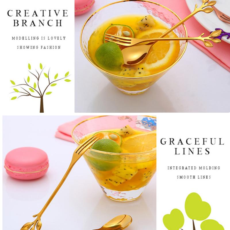 1pc Originality Leaf Metal Coffee Spoon Small Luxury Cute Coffee Stirring Spoon Stainless Steel Seasoning Dessert Fork Teaspoon