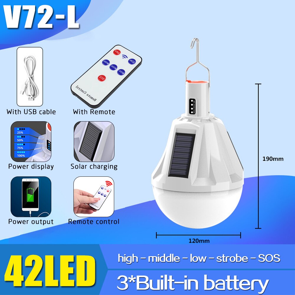 300W 3 Side Solar Charging Bulb Outdoor Mobile Night Market Stall Lamp With Built in Battery Portable Lamp With Hook Light: L with solar R