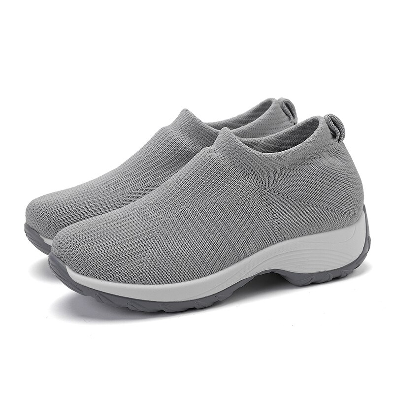 Buty do chodzenia kobiety Chunky Sneakers platforma moda Knitting mokasyny na co dzień Slip-on oddychające: GRAY / 39